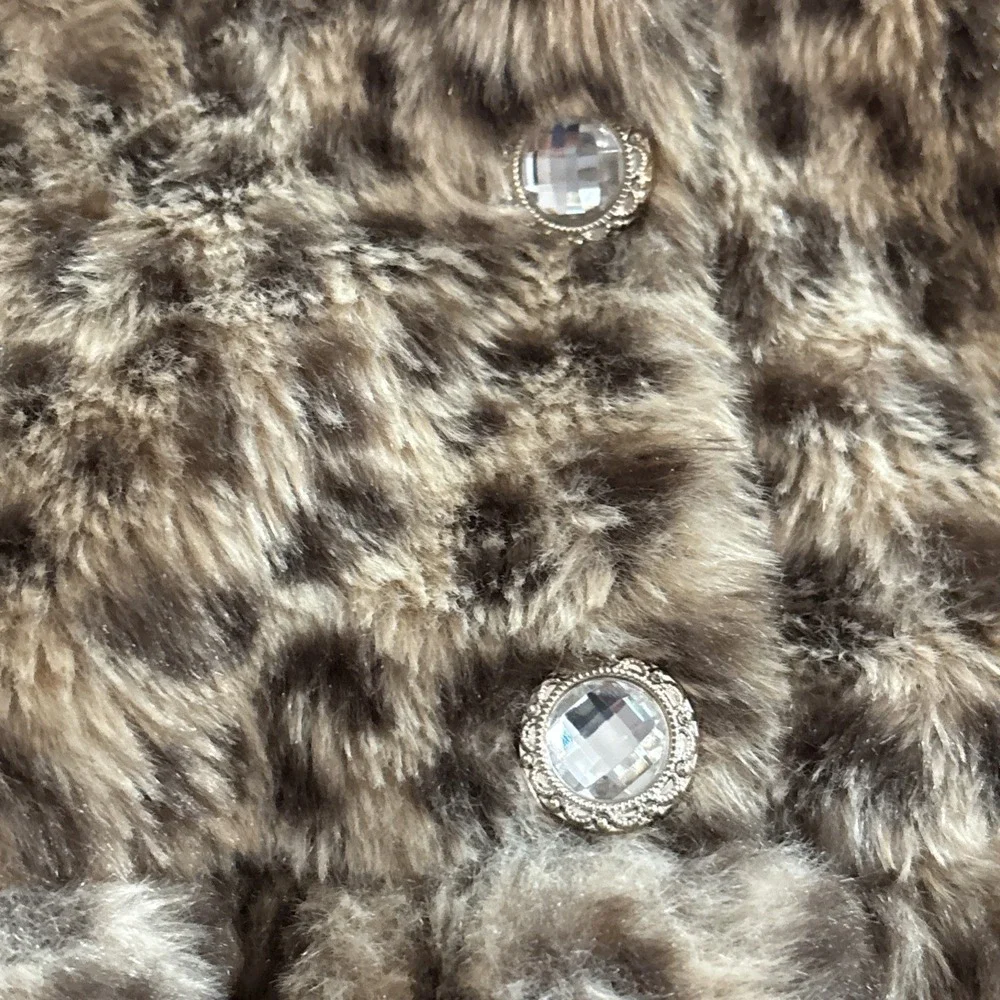 Biscotti‎ Collezione Girls 3T Leopard Print Faux Fur Coat Crystal Buttons